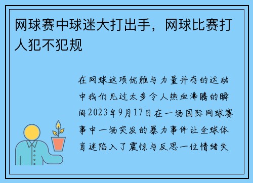 网球赛中球迷大打出手，网球比赛打人犯不犯规
