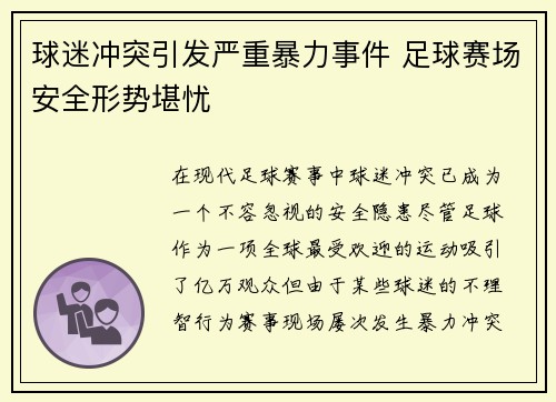 球迷冲突引发严重暴力事件 足球赛场安全形势堪忧